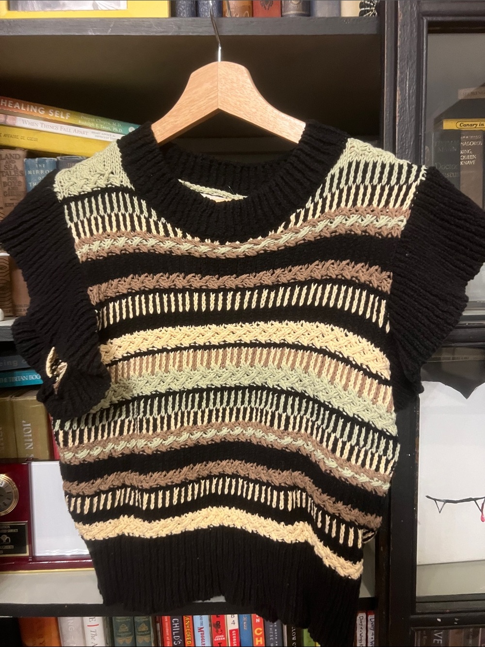 Elan Black Striped Knit Sweater Vest with Pastel Accents